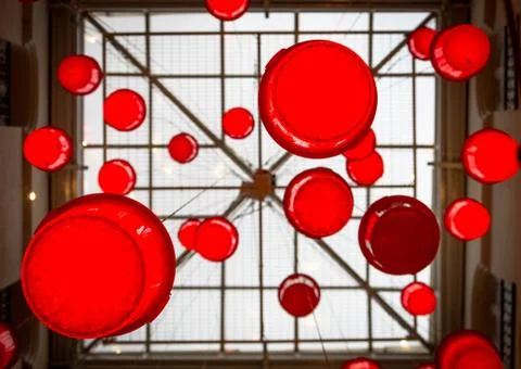 Red Circle Shaped Lanterns Stock Photos