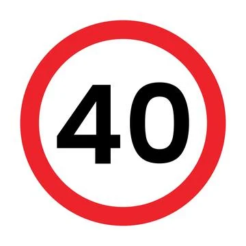 Red circle speed limit sign with number 40 traffic sign road sign forty Stock Illustration