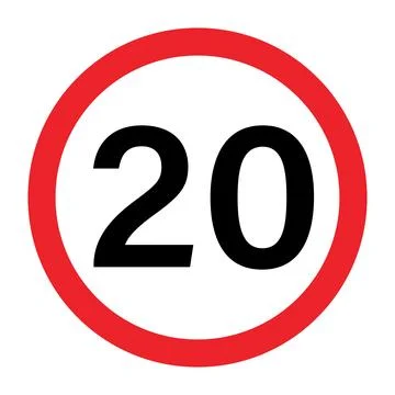 Red circle speed limit sign with number 20 black digits speed limit 20 traffic Stock Illustration