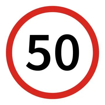 Red circle speed limit sign with number 50 fifty traffic sign road sign Stock Illustration