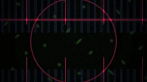 Red Circle Target Interface with Floating Particles on Dark Grid Background Stock Footage 343759795