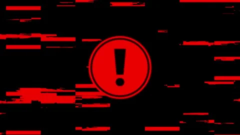 Red circle warning sign seamless loop animation with abstract glitch block. Stock Footage 337003756