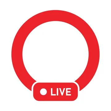 Red circle with white dot and live text on white background broadcasting st.. Stock Illustration