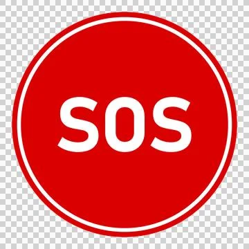Red Circle with White SOS Text Isolated on Transparent Background Stock Illustration
