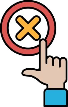 A red circle with an X in it and a hand pointing to it Stock Illustration