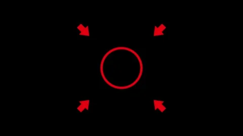 Red Circles with Arrows Pulsing Centered Against Black Background Abstract .. Stock Footage 340942843