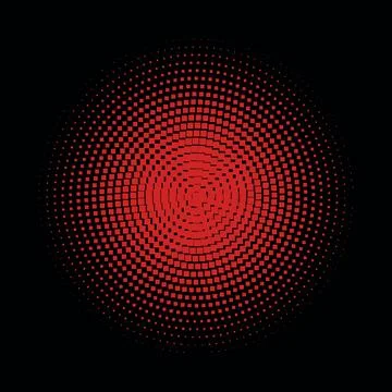 Red circles, dots on black background, halftone. Disco. Minimalism, vector... Stock Illustration
