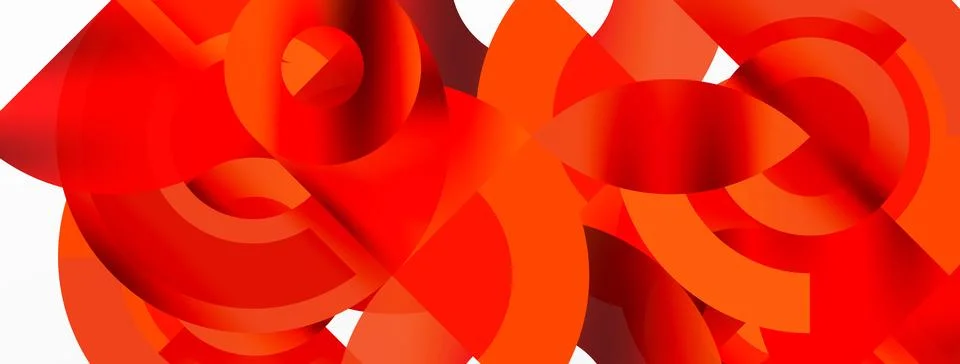 Red circles float on white backdrop, resembling petals of a peach flower Illustrazione stock