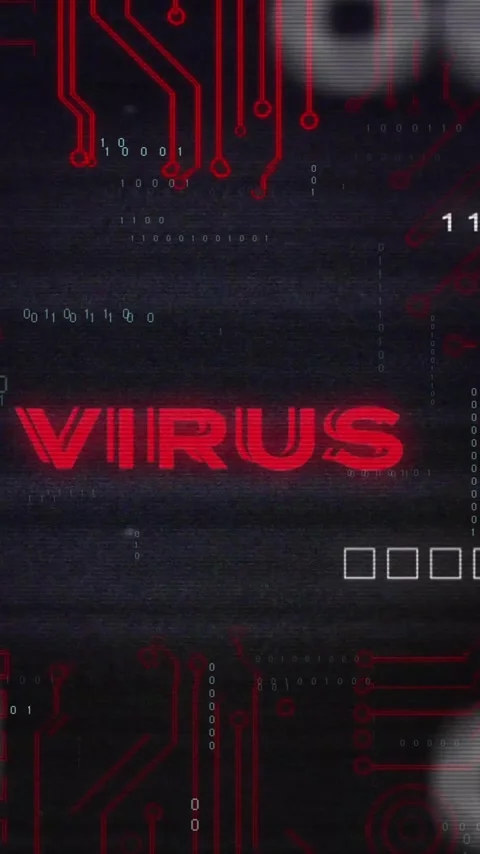 Red circuit board and binary code with VIRUS text animation Stock Footage 320280234