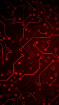 Red Circuit Board Technology Background with Glowing Digital Network Stock Illustration