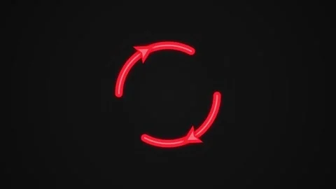 Red circular arrow. Glowing red circular arrows icon on black background Stock Footage 341840955