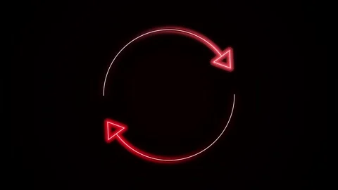 Red circular arrow. Red neon glowing circular arrows on black background Stock Footage 341840874