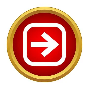 Red circular button with right pointing arrow icon Stock Illustration