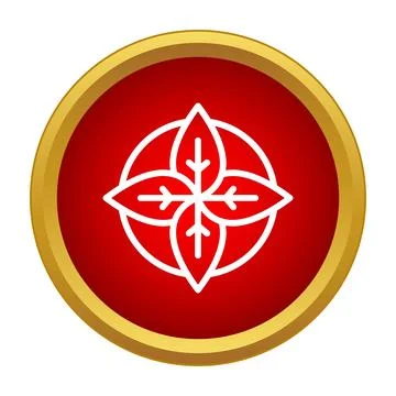 Red circular button with white leaves ornament icon Illustrazione stock