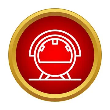 Red circular capsule house icon representing tiny home concept Illustrazione stock