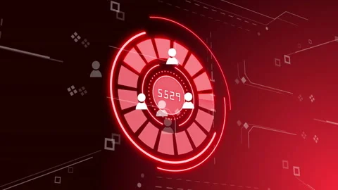 Red circular data visualization animation showing user count of 1587 Stock Footage 305292413