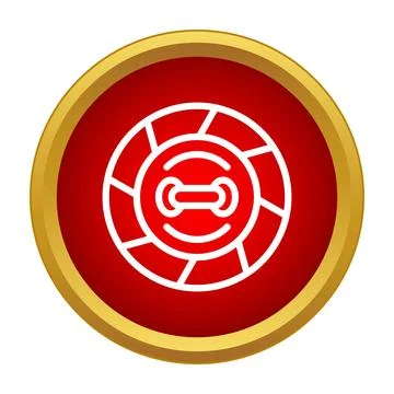 Red circular emblem button icon with gold border イラスト素材