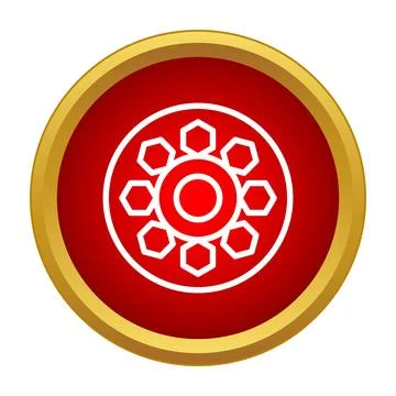 Red circular emblem with white gear symbol Stock Illustration