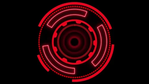 Red Circular Futuristic HUD Element with Concentric Rings and Neon animated.. Stock Footage 337363343