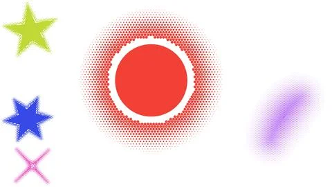Red circular halftone shape with colorful stars isolated on transparent bac.. Stock Illustration
