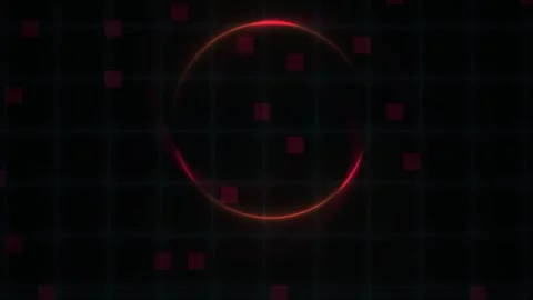 Red Circular Hud Animation Loop on Dark Grid for Futuristic Tech Backgrounds Stock Footage 343759914