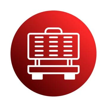 Red circular icon featuring a white silhouette of a server rack symbol for .. 库存插图