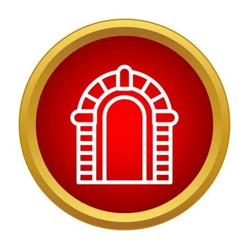 Red circular icon representing an ancient arch entrance Ilustración de archivo