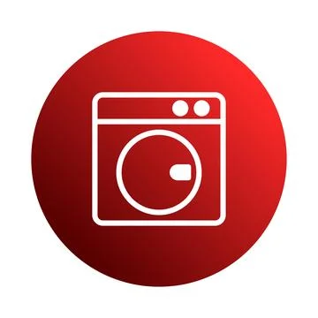 Red circular icon showcasing a clean washing machine graphic for laundry se.. 스톡 일러스트