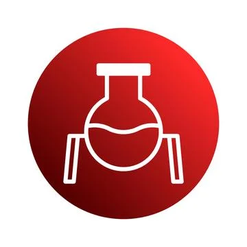 Red circular icon showcasing a laboratory flask for scientific experimentat.. Stock Illustration
