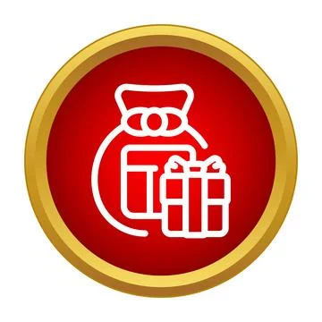 Red circular icon showing bag and gift box Stock Illustration