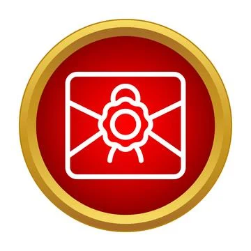 Red circular icon showing an envelope with a wax seal Stock Illustration