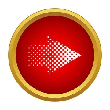 Red circular icon showing a pixelated right arrow Ilustración de archivo