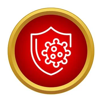Red circular icon showing a shield blocking a harmful virus Stock Illustration