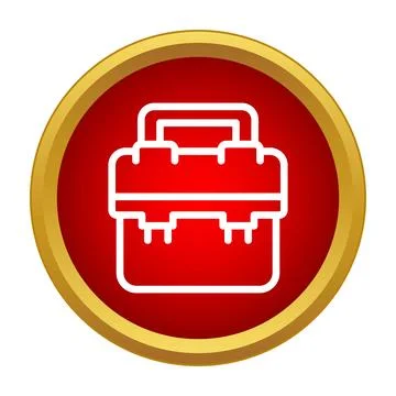 Red circular icon showing a simple outline toolbox Stock Illustration