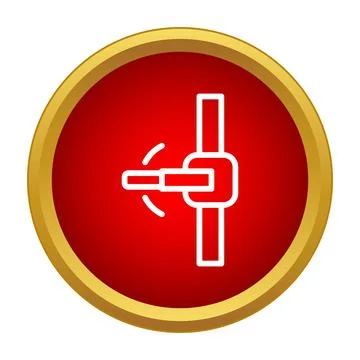 Red circular icon showing turning lever door handle Illustration