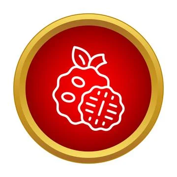 Red circular icon with white outline lychee fruit Stock Illustration