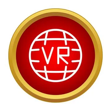 Red circular icon with white vr text in a grid globe shape Illustrazione stock