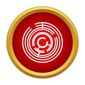 Red circular maze button with gold border イラスト素材