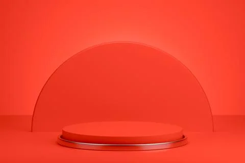 Red circular pedestal in an empty studio for product display and showcase Stock Illustration
