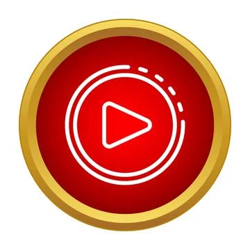 Red circular play button with gold border Illustrazione stock
