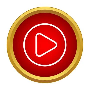 Red circular play button icon with golden border Stock Illustration