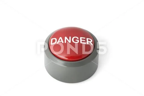 Red Circular Push Button Labeled 'Danger' Stock Photos
