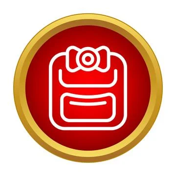 Red circular school backpack icon symbol Stock Illustration