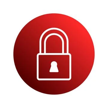 Red circular security icon with padlock representing digital protection and.. Stock Illustration
