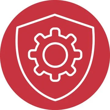 Red circular shield gear security icon Illustrazione stock