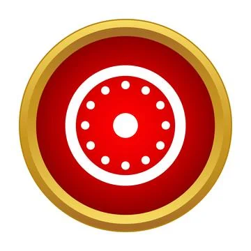 Red circular shield icon with gold border Stock Illustration