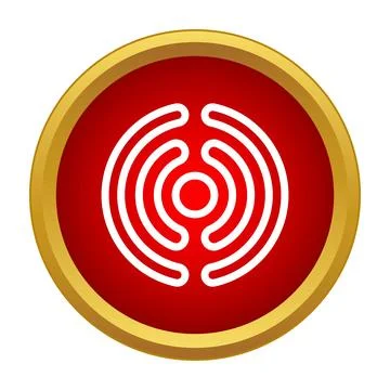 Red circular signal button transmitting sound waves Stock Illustration