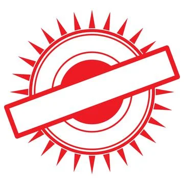 Red circular stamp seal with a blank rectangular banner across the center Stock-Illustration