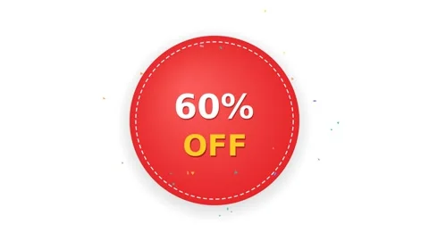 Red circular tag announcing sixty percent discount Stock Footage 340523320