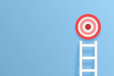 Red circular target with ladder on blue background with copy space leadership Stock Illustration